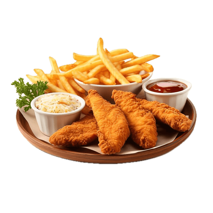 Portion of Fries with Fish Sticks